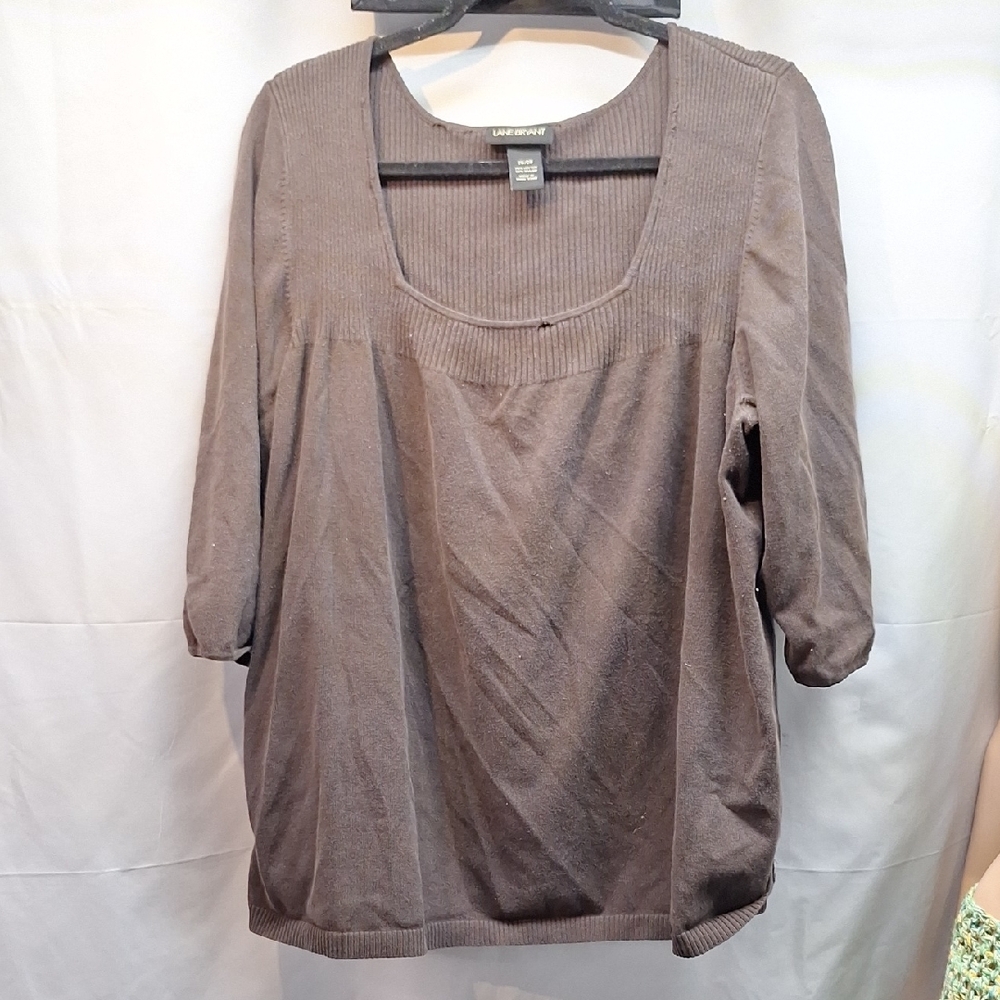 Lane Bryant Brown Blouse with Relaxed Fit and 3/4 Sleeves